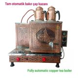 2 Demlikli Bakır Çay Ocağı Tuğra Model 2 Gözlü Bakır Çay Kazanı Elektrik + Doğalgazlı Ce Belgeli Gazmer Onaylı Bakır Çay Semaveri Ets Sistemli