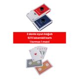 2 deste oyun kağıdı 52'li iskambil kartı 1 kırmızı 1 mavi