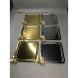 2 Farkli Renkte Kare Lux Kelebek Aksesuarli 3 Gold,3 Gumus Paslanmaz Celik Kahve,Cay, Sunum Tepsisi