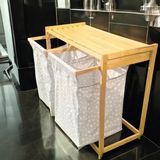 2 Gözlü Sürgülü Ahşap Çamaşır Sepeti