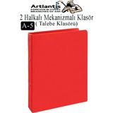 2 Halkalı Klasör 1 Adet A5 PVC Öğrenci ve Ofis Tipi Evrak Sunum Klasörü İç Cepli Otomatik Mekanizmalı Büro Okul Arşivle Kırmızı