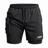 2-IN-1 Erkek Running Sport Hızlı Kuruma Gym Fermuarlı Cepli Hafif Şort