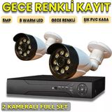 2 Kameralı 8 Warm Ledli 1080P Plastik Kasa Güvenlik Kamera Seti