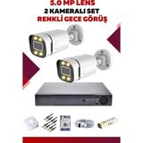 2 Kameralı Set - 5mp Sony Lensli Full Hd Gece Görüşlü Güvenlik Kamerası Sistemi -6AYIQPWAHF - Renk