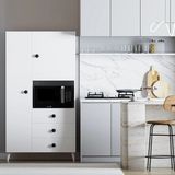 2 Kapaklı Orta Bölmeli 3 Çekmeceli Çok Amaçlı Beyaz Mikrodalga Mini Fırın Mutfak Dolabı - 177x95