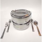 2 Kaşık 2 Çatal Hediyeli Çelik Sefer Tası 17x7cm 2-3 Kişilik Yemek Taşıma Kabı 1000mlx2 Toplam 2 Ltr