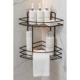 2 Katlı Banyo Köşeliği Duş Şampuanlık Duvar Organizer Raf - Siyah