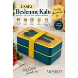 2 Katlı Beslenme Kabı Bölmeli Kaşık Çatallı Lunch Box Okul Ofis Yemek Saklama Kabı