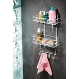 2 Katlı Beyaz Kancalı Banyo Duş Rafı, Şampuanlık, Lif/Kese Askılı, Paslanmaz Metal, Banyo Düzenleyic