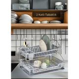 2 Katlı Bulaşıklık Paslanmaz Tezgah Üstü Tabaklık Bpa Free Bulaşık Sepeti Kurutmalık Gri