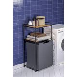2 Katlı Çamaşır Sepeti Kirli Sepeti Ahşap Raflı Banyo Dolabı Banyo Düzenleyici Organizer Mat Siyah Mg100 Siyah