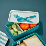 2 Katlı Çatal Kaşıklı Beslenme Kutusu Dikdörtgen, Bölmeli Yemek Saklama Kabı, Öğrenci ve Sporcu İçin Pratik Lunch Box (Yeşil)