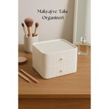 2 Katlı Çekmeceli Makyaj Organizeri & Çok Amaçlı Düzenleyici Beyaz LV0029-3