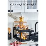 2 Katlı Çok Amaçlı Evye Altı Düzenleyici - Siyah - Ahşap Rengi