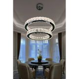 2 Katlı Daire Kristal Taşlı Modern Led Avize Salon Avizesi Renkli