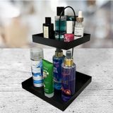 2 Katlı Dekoratif Metal Banyo ve Mutfak Organizer Düzenleyici Standı, Mumluk, Lokumkuk, Çerezlik, Orta sehpa ve Dekoratif Ev Aksesuarı SİYAH