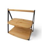 2 Katlı Dikdörtgen Bambu Servis Sunum Seti Büyük Boy, Kuru Pasta, Kurabiye ve Kek Sunumları Için Büyük Boy (34CM-26.5CM-16CM) - 0,5 x 7 cm
