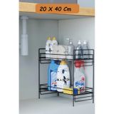 2 Katlı Evye Tezgah Altı Raf Banyo Mutfak Dolabı Çok Amaçlı Düzenleyici Deterjanlık Organizer 20x40 Siyah