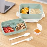 2 Katlı Kilitli Kapak Yemek Kabı - Bölmeli Lunch Box Diyet Beslenme Kutusu Sosluk Çatal Kaşık Yeşil