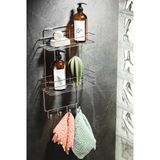 2 Katlı Krom Kancalı Banyo Duş Rafı, Şampuanlık, Lif/Kese Askılı, Paslanmaz Metal, Banyo Düzenleyici - (Tş-02)