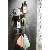 2 Katlı Krom Kancalı Banyo Duş Rafı, Şampuanlık, Lif/Kese Askılı, Paslanmaz Metal, Banyo Düzenleyici