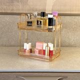 2 Katlı Makyaj Organizeri Kozmetik Aksesuar Düzenleyici Kozmetik Vitrini (Amber Sarı)