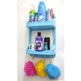 2 Katlı Mavi Banyo Rafı Askılı Şampuanlık 47x27 Ömür Boyu Paslanmaz Heryere Tek Kanca Pratik Montaj