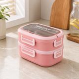 2 Katlı Paslanmaz Çelik Lunch Box, Sızdırmaz Kilitli Beslenme Kabı,Pembe