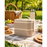 2 Katlı Paslanmaz Çelik Yemek Kabı Bento Sefer Tası 1300 ml - Gri