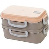 2 Katlı Paslanmaz Çelik Yemek Kabı Beslenme Kabi Saklama Kabı 450X400 ml Lunch Box Renkli - Bej