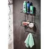 2 Katlı Siyah Kancalı Banyo Duş Rafı, Şampuanlık, Lif/Kese Askılı, Paslanmaz Metal, Banyo Düzenleyici - (Tş-02)