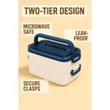 2 Katlı Taşınabilir Yemek Kabı Lunch Box Diyet Beslenme Kutusu Saklama Kabı Çatal Kaşıklı Sefer Tası - Lacivert