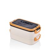 2 Katlı Taşınabilir Yemek Kabı Lunch Box Diyet Beslenme Kutusu Saklama Kabı Çatal Kaşıklı Sefer Tası - Turuncu