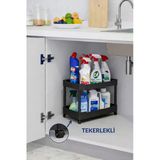 2 Katlı Tekerlekli Düzenleyici Deterjanlık Mutfak, Banyo Rafı, Dolap, Tezgah, Evye Altı Plastik 4