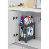 2 Katlı Tekerlekli Düzenleyici Raf Mutfak Tezgah &amp; Evye Altı Dolap Içi Organizer, Banyo Deterjanlık ve Şampuanlık, Çok Amaçlı Taşınabilir Sebzelik, Modern Dekoratif Mutfak Raf Ünitesi (Siyah)