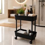 2 Katlı Tekerlekli Organizer Raf Sepeti Mutfak ve Banyo Için - Beyaz - Gold - Çok Renkli