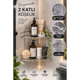 2 Katlı Yapışkanlı Banyo Köşeliği Paslanmaz Çelik Duş Rafı - Beyaz