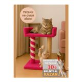 2 Katlı Yataklı ve Oyun Alanlı Peluş Dokulu Yumuşacık Kedi Tırmalama Tahtası ve Kedi Yatağı 55 cm
