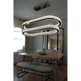 2 Katlı Yemek Masası Üstü Taşlı Modern Avize Krom