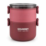 2 Katlı Yemek Termosu, Sızdırmaz Beslenme Kabı, Bölmeli Yemek Saklama Kabı, Pembe Taşınabilir Lunch Box Yuvarlak