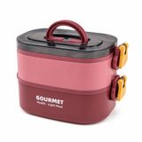 2 Katlı Yemek Termosu, Sızdırmaz Beslenme Kabı, Bölmeli Yemek Saklama Kabı, Pembe Taşınabilir Lunch Box
