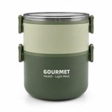 2 Katlı Yemek Termosu, Sızdırmaz Beslenme Kabı, Bölmeli Yemek Saklama Kabı, Yeşil Taşınabilir Lunch Box Yuvarlak