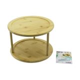 2 KATLI YUVARLAK=24.5CM DÖNER TABLALI AHŞAP BAMBU SUNUM TEPSİSİ - MİNİ SOFRA (5264)