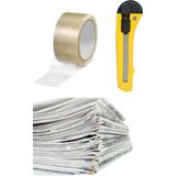 2 kg Eski Okunmamış Temiz Gazete KAĞIDI+100 mt Koli Bandı+Maket Bıçağı Ambalaj Taşınma Seti - Çok Renkli