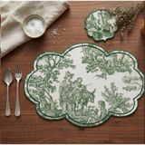 2 Kişilik Bulut, Nakışlı Fransız Köylü 4 Parça Servis Takımı (2 Amerikan Servis+2 Servis Peçetesi) - 35 cm x 45 cm - Yeşil