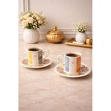 2 Kişilik Porselen Soft Renkli Kahve Fincan Takımı Seti 90ml Beyaz