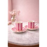 2 Kişilik Porselen Yaldızlı Lovely Birds Özel Tasarım Kuşlu Kahve Fincan Takımı Seti 90ml Mor