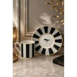 2 Kişilik Porselen Yaldızlı Lovely Birds Özel Tasarım Kuşlu Kahve Fincan Takımı Seti 90ml Siyah