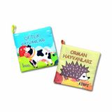 2 Kitap Çiftlik Hayvanları Ve Orman Hayvanlar Kumaş Sessiz Kitap T134 T055 - Bez Kitap