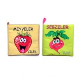 2 Kitap Meyveler Ve Sebzeler Kumaş Sessiz Kitap T113 T049 - Bez Kitap